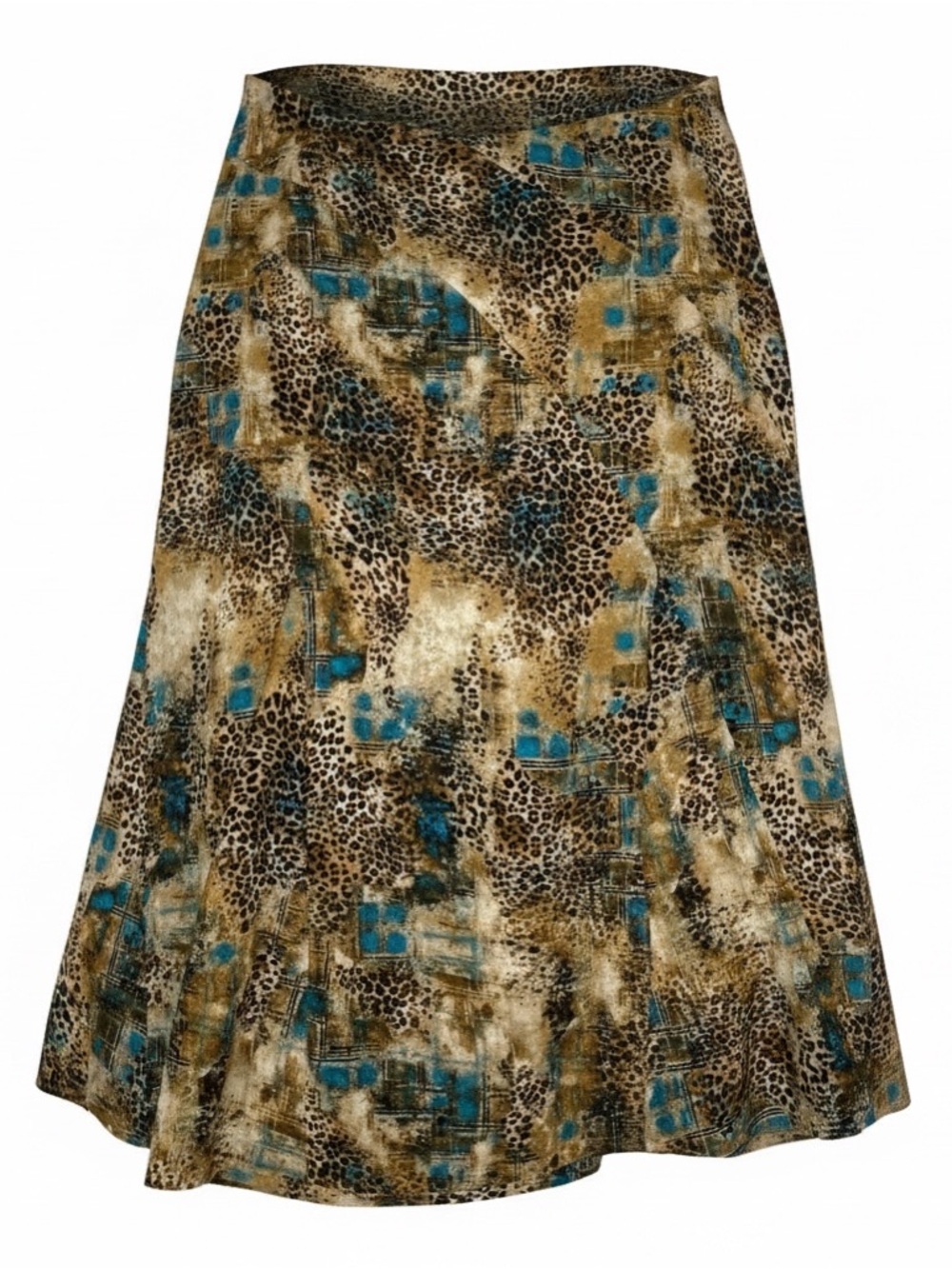 RQT Leopard Print Midi Skirt Sz 12 Cheetah Animal Print Brown Black Office Core